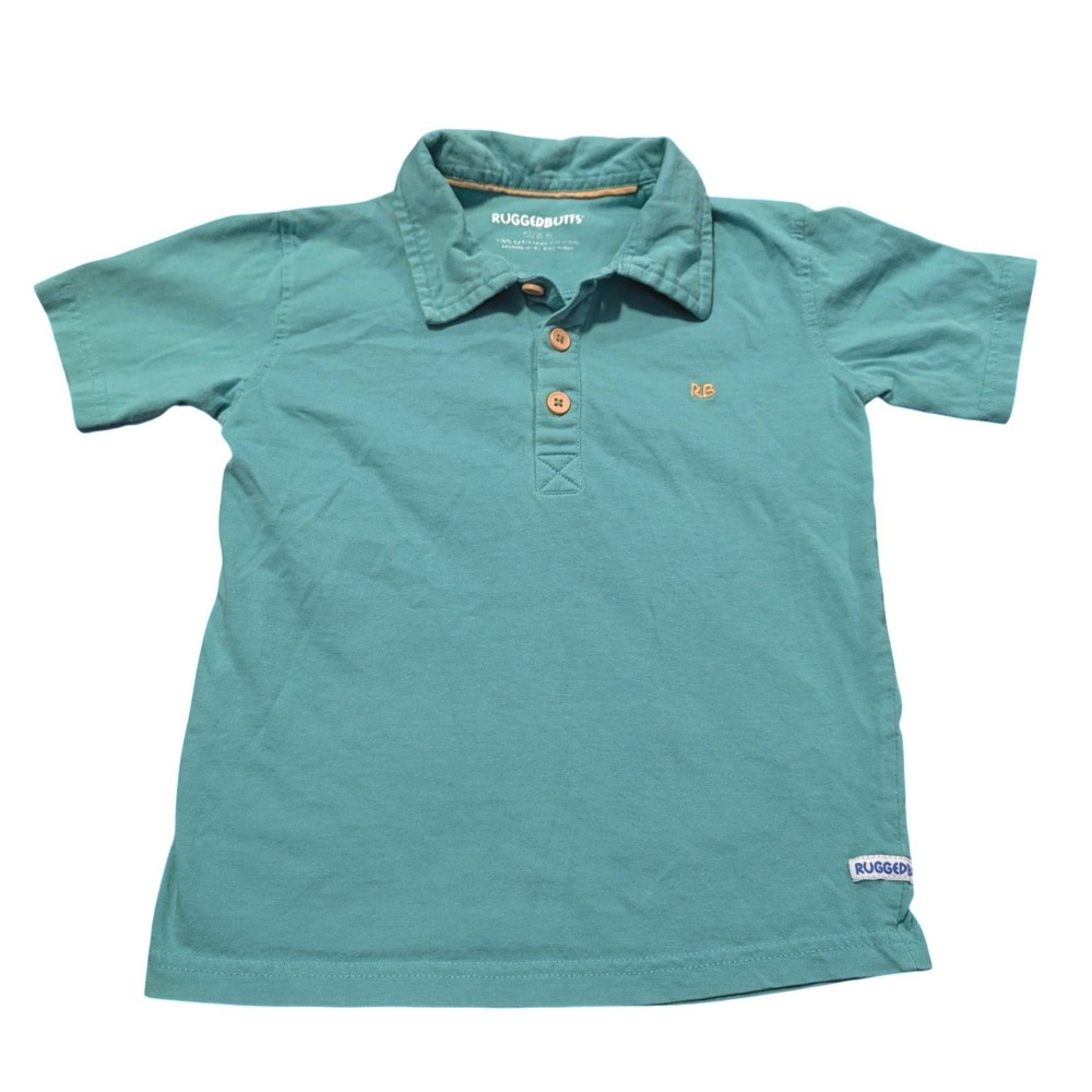 RuggedButts Boys Size 5 Teal Green Short Sleeve Cotton Polo Shirt Lightweight